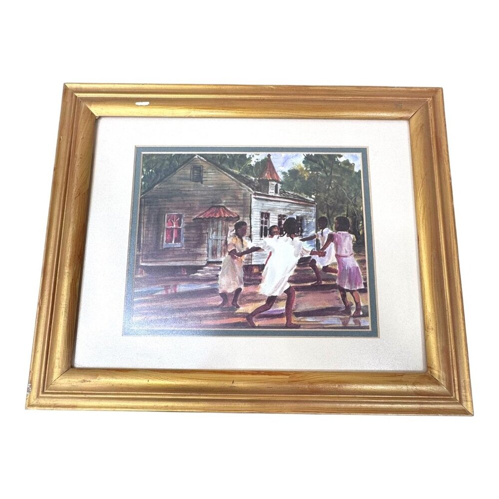 Harmon Montgomery Signed Watercolor Print Ring Around The Rosie Gold Frame READ